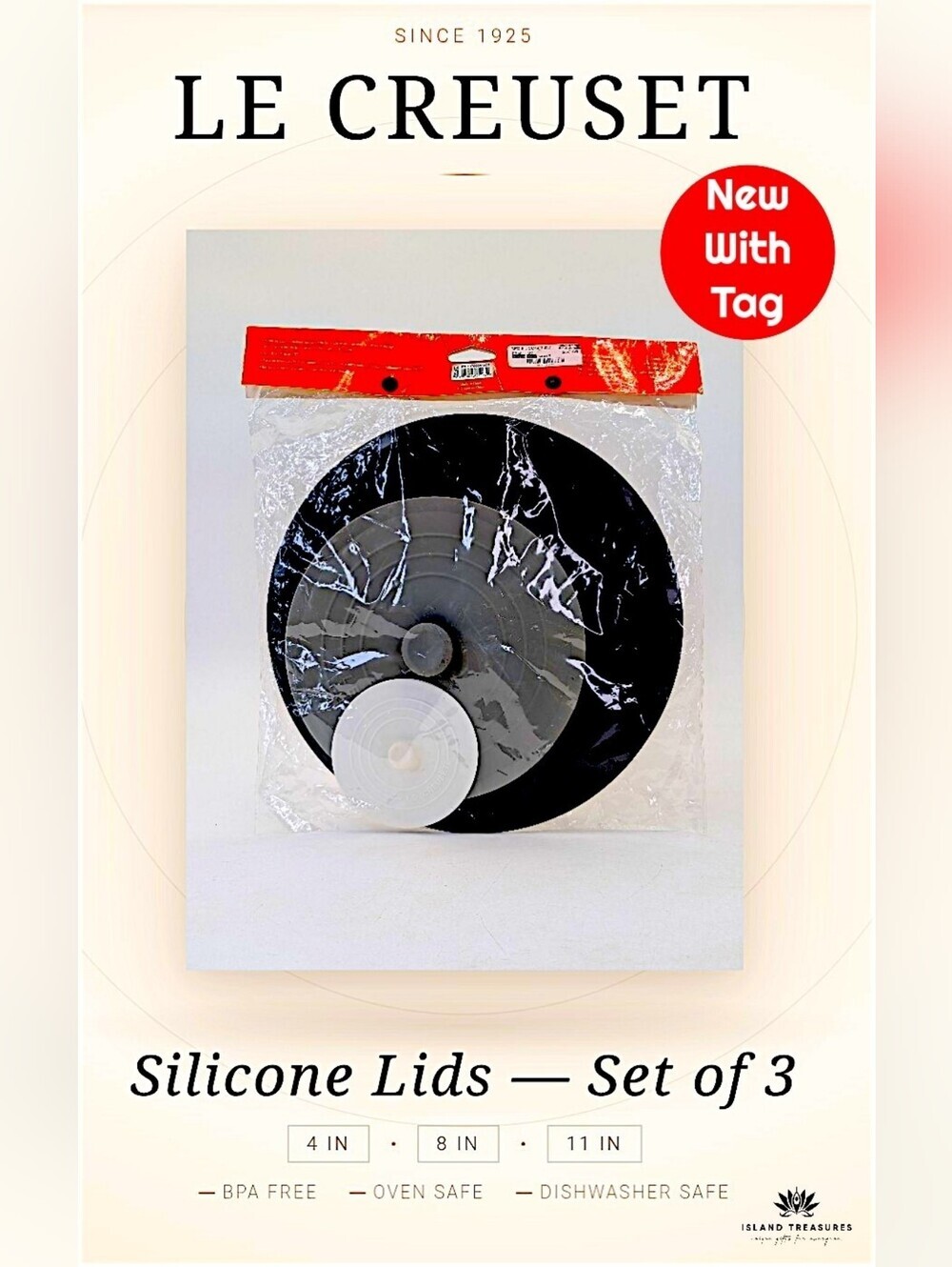 NWT Le Creuset Silicone Lids - Set Of 3 - New In Original Packaging Premium BPA